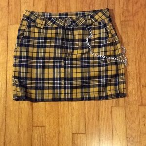 Current Mood Yellow Plaid Skirt with Chain